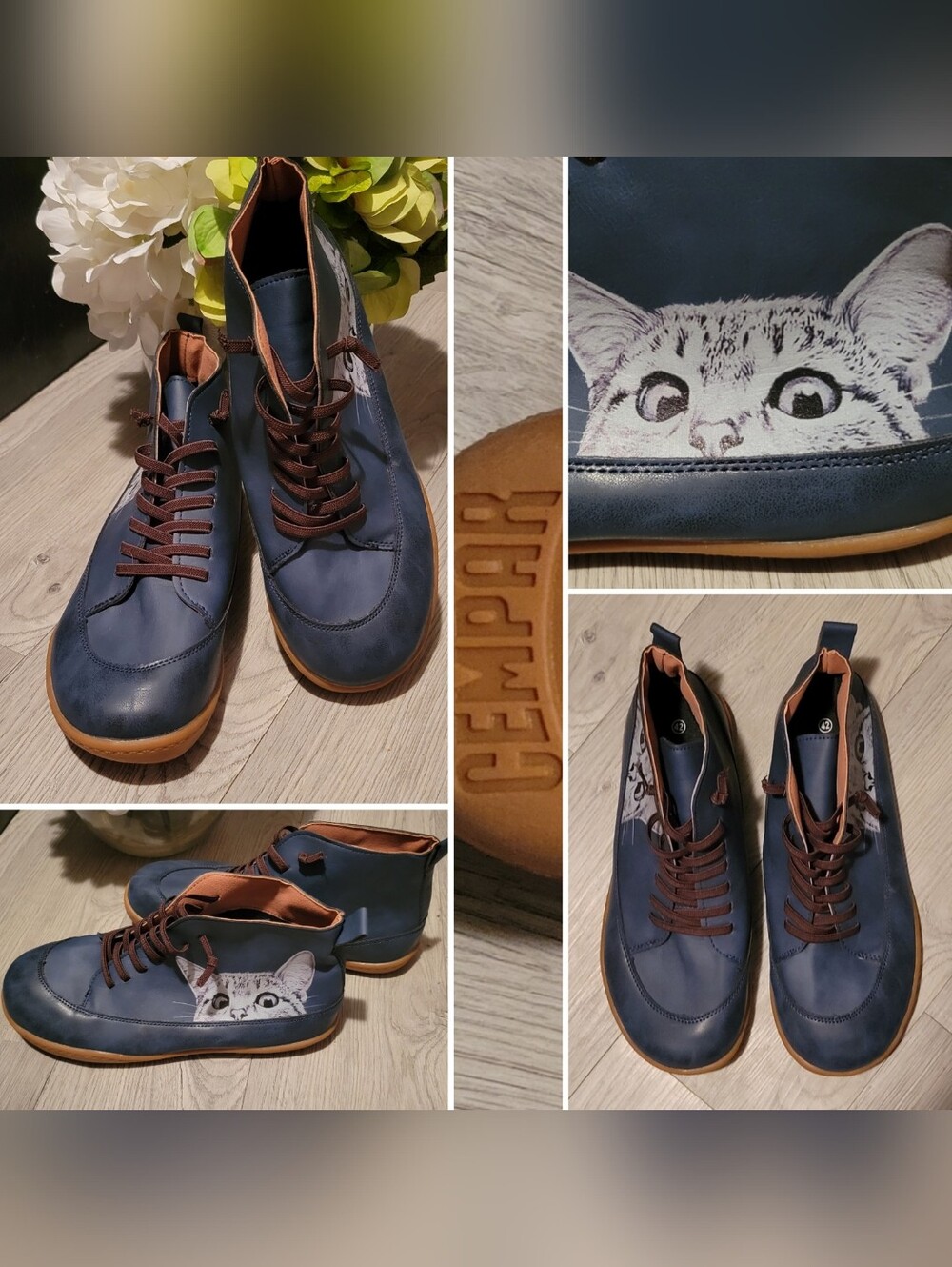 Feet in the Clouds Cempar Blue & Gray Cat Boots, Women's US 12 Men's 9 EU 42